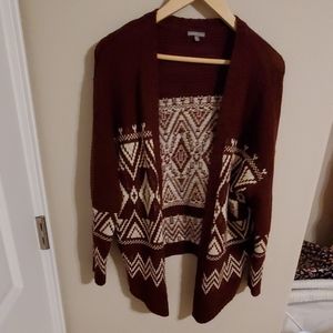 Burgundy and cream print cardigan